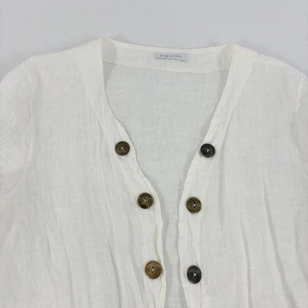 Italian Linen Ruffle Cardigan Women's M/L White Peplum Bell Sleeve Pirate Resort